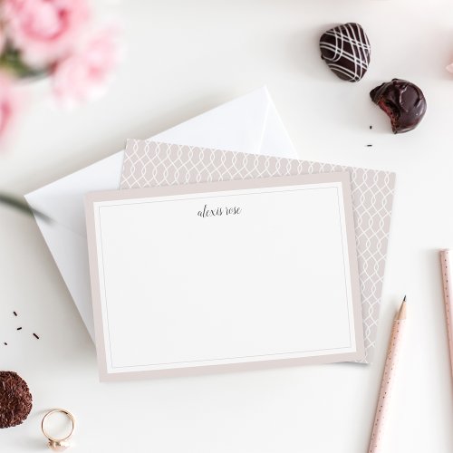 Simple Blush Bordered Personalized Stationery Flat Note Card