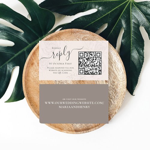 Simple Blush Calligraphy Reply QR Code Online Enclosure Card