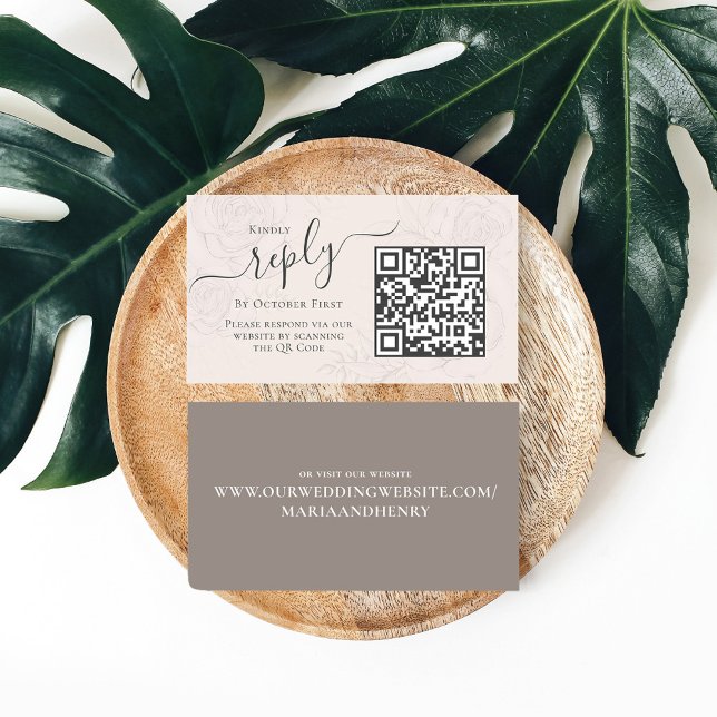 Simple Blush Calligraphy Reply QR Code Online Enclosure Card (Wedding reply enclosure card with an elegant floral transparent background.)