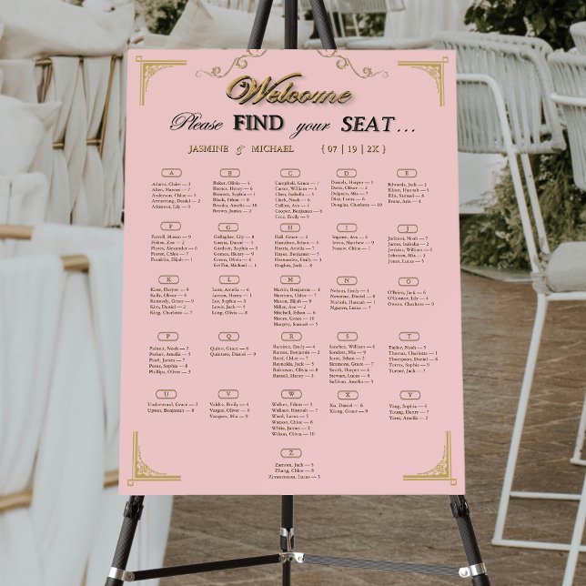 Simple Blush Champagne Gold Wedding Seating Chart Foam Board (Creator Uploaded)