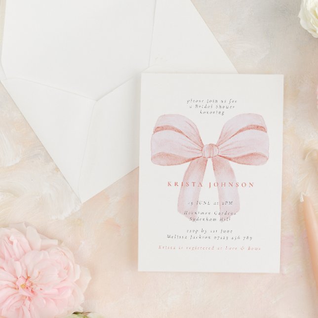 Simple Blush Coquette Bow Bridal Shower Invitation (Creator Uploaded)