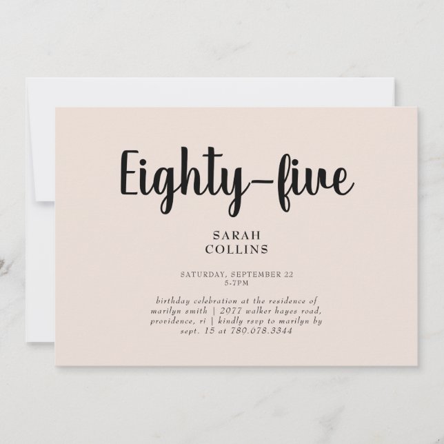 Simple Blush Floral 85th Birthday Party Invitation (Front)