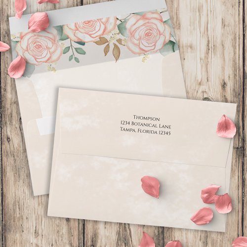 Simple Blush Floral Tan Greenery Botanical Envelope