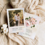 Simple Blush Flower Photo Wedding Thank You Card