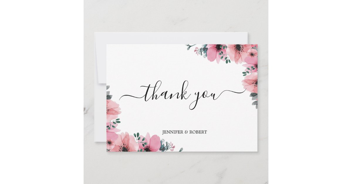 Simple Blush Flower Wedding Thank You Card Zazzle