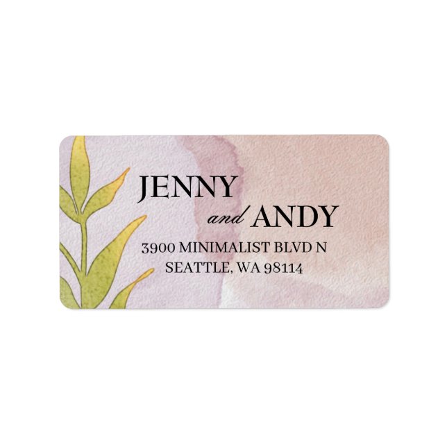 Simple Blush Greenery Succulent Wedding Address  L Label (Front)