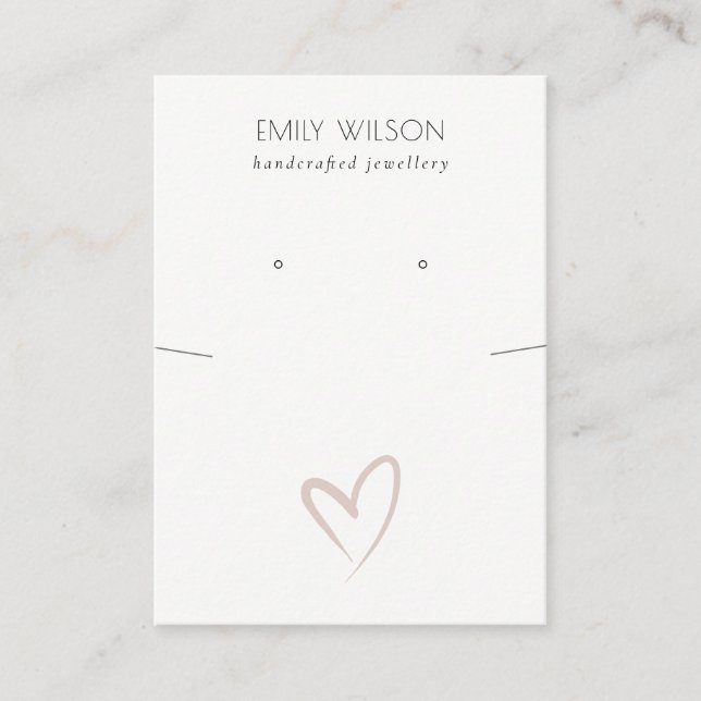 Simple Blush Heart Necklace Earring Display Business Card (Front)