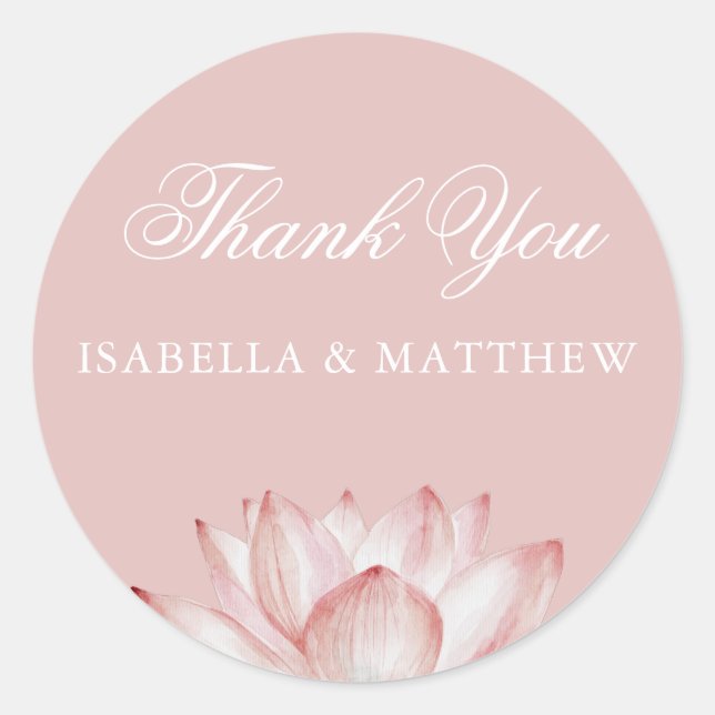 Simple Blush Lotus Flower Wedding Thank You Classic Round Sticker (Front)