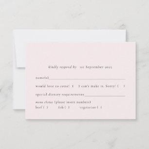 Simple Blush Pale Light Pink Solid Meal Choice RSVP Card