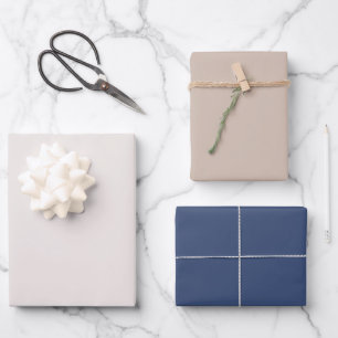 Simple Blush Pale Rose Navy Blue Solid Color 3 Set Wrapping Paper Sheets