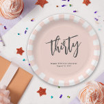 Simple Blush Pink 30th Birthday Party Paper Plates<br><div class="desc">It's time to party to celebrate a 30th birthday bash with this modern and bold birthday party plate. This simple stylish design has a trendy feminine blush pink background with charcoal gray handwritten script accents blended with a modern sans serif font. The plate is bordered in a coordinating mustard yellow...</div>