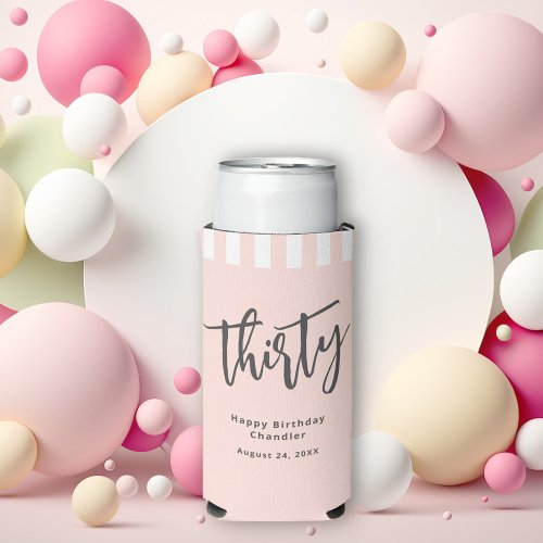 Simple Blush Pink 30th Birthday Party Seltzer Can Cooler