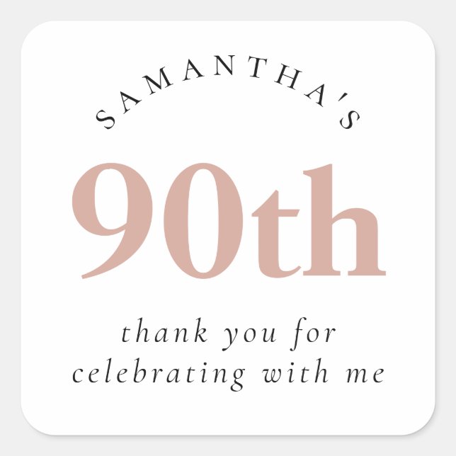 Simple Blush Pink 90th Party Thank You Square Sticker (Front)