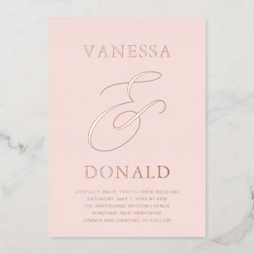 Simple Blush Pink Ampersand Minimal Modern Wedding Foil Invitation