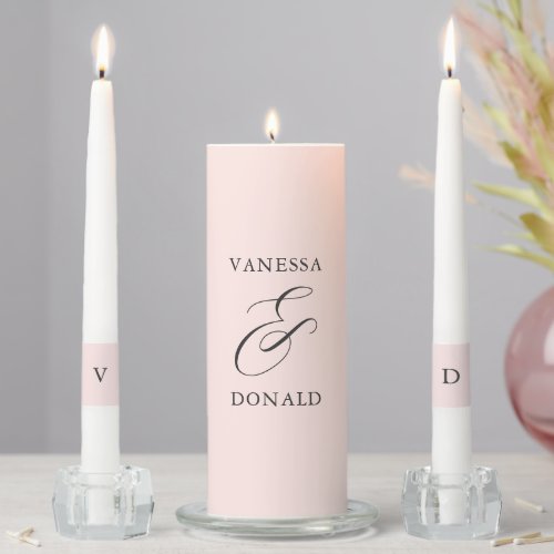 Simple Blush Pink Ampersand Minimal Modern Wedding Unity Candle Set