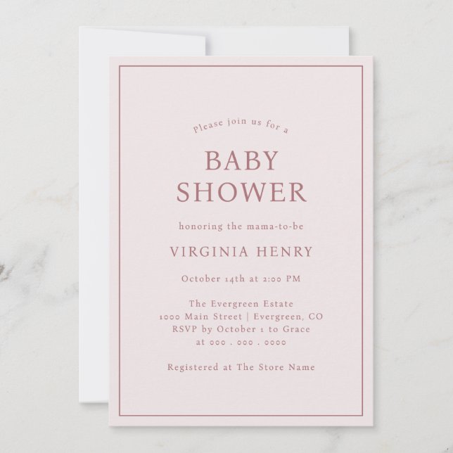 Simple Blush Pink Baby Shower Invitation (Front)