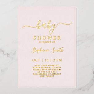Simple Blush Pink Baby Shower real Foil Invitation