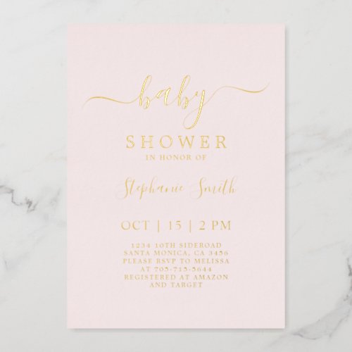 Simple Blush Pink Baby Shower real Foil Invitation