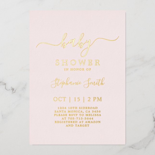 Simple Blush Pink Baby Shower real Foil Invitation (Front)