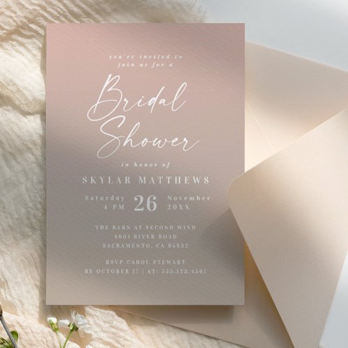Simple Blush Pink  Beige Ombre Bridal Shower Invitation