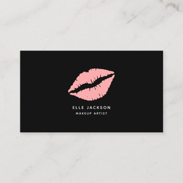 Simple blush pink black lips makeup artist business card (Front)