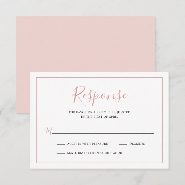 Simple Blush Pink Border Elegant Wedding RSVP Card (Front/Back)