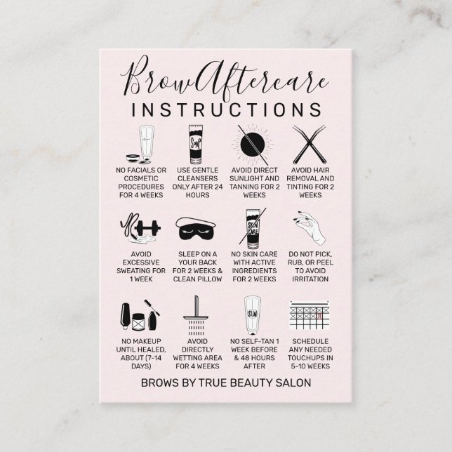 Simple Blush Pink Brows Aftercare Icon Business Card (Front)