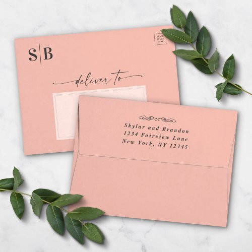 Simple Blush Pink Chic A7 5x7 Wedding Invitation Envelope