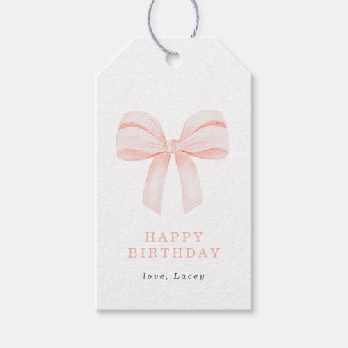 Simple Blush Pink Coquette Bow Happy Birthday Gift Tags