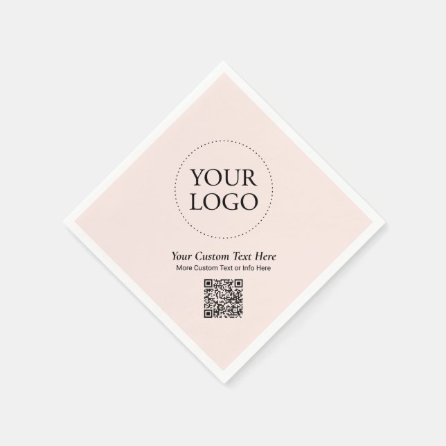 Simple Blush Pink Custom Business Logo QR Code Napkins (Corner)