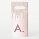 Simple Blush Pink Custom Initial Glitter Drip Samsung Galaxy S10  Case<br><div class="desc">Simple glitter phone case. Personalize with your initial</div>