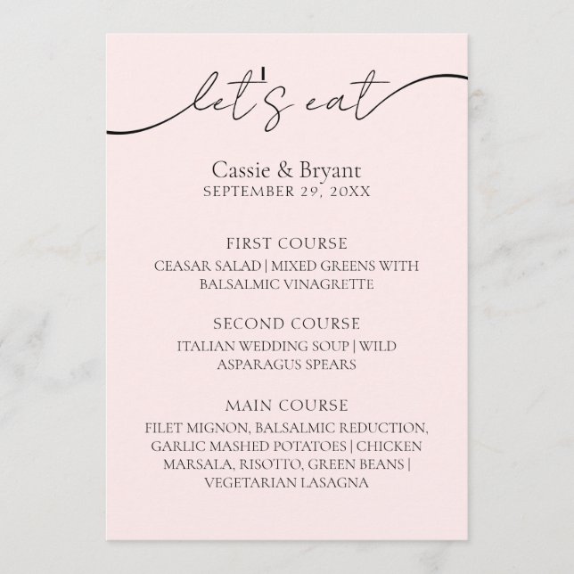 Simple Blush Pink Elegant Calligraphy Wedding Menu (Front)