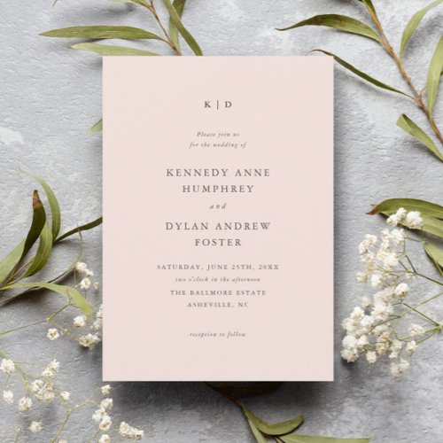 Simple Blush Pink Elegant Wedding Invitation