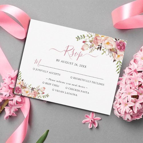 Simple Blush Pink Floral Wedding RSVP Card