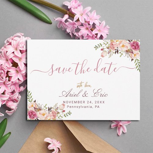 Simple Blush Pink Floral Wedding Save The Date