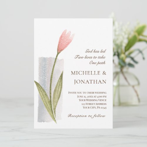 Simple Blush Pink Flower Modern Christian Wedding Invitation