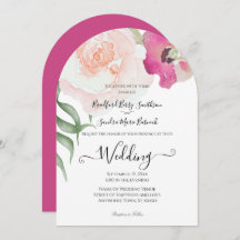Simple Blush Pink Fushia Floral Wedding invitation
