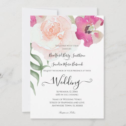 Simple Blush Pink Fushia Floral Wedding invitation