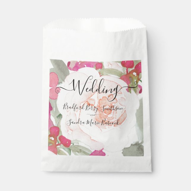 Simple Blush Pink Fushia Floral Wedding invitation Favor Bag (Front)