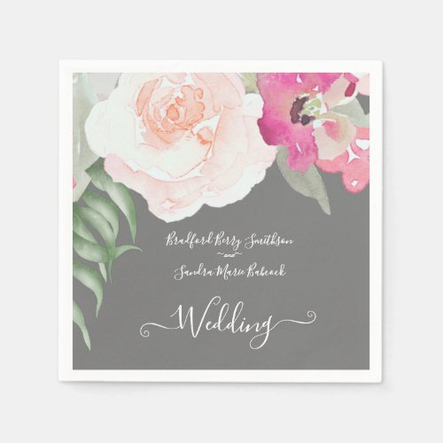 Simple Blush Pink Fushia Floral Wedding invitation Napkins