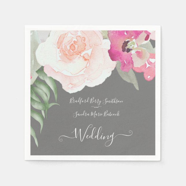 Simple Blush Pink Fushia Floral Wedding invitation Napkins (Front)