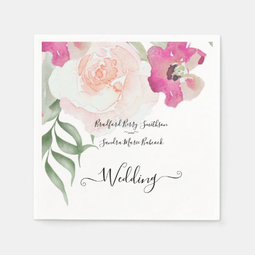 Simple Blush Pink Fushia Floral Wedding invitation Napkins
