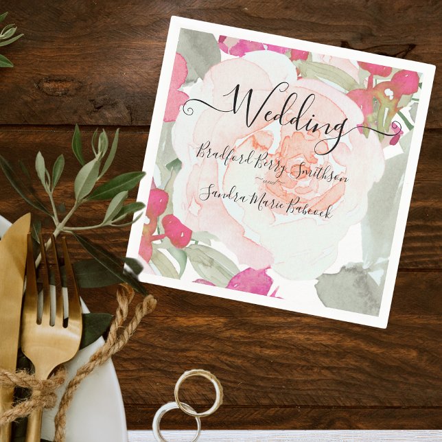 Simple Blush Pink Fushia Floral Wedding invitation Napkins (Creator Uploaded)
