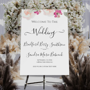 Simple Blush Pink Fushia Floral Wedding Sign
