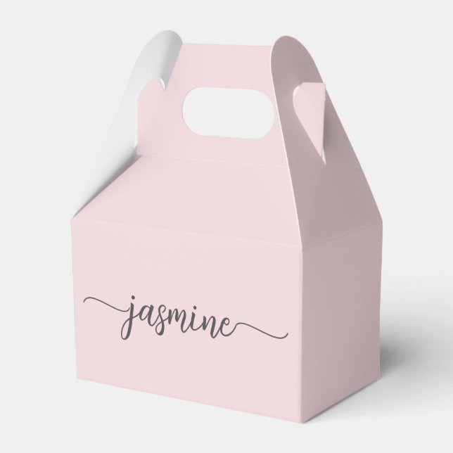 Simple Blush Pink Girly Monogram Name Script  Favor Boxes (Front Side)
