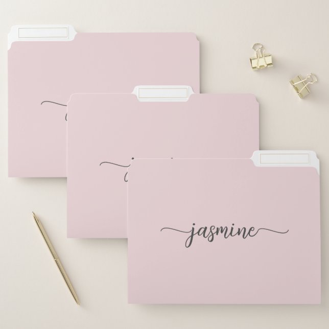 Simple Blush Pink Girly Monogram Name Script File  File Folder (Set)