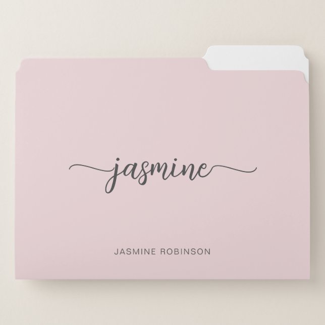 Simple Blush Pink Girly Monogram Name Script File  File Folder (Front Right)