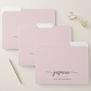Simple Blush Pink Girly Monogram Name Script File Folder