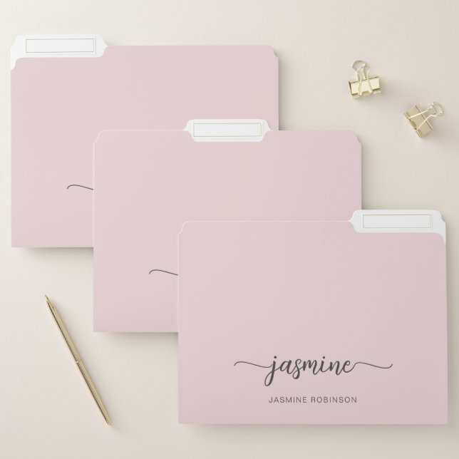 Simple Blush Pink Girly Monogram Name Script File Folder (Set)