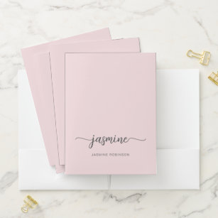 Simple Blush Pink Girly Monogram Name Script Pocket Folder